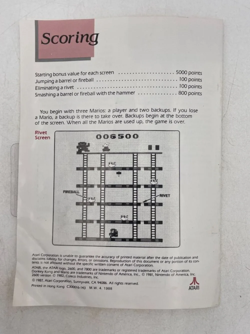 Atari 2600 Donkey Kong Game Manual By Nintendo 1988 Vintage Original